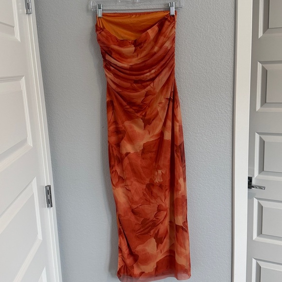 Orange floral tie dye strapless maxi dress - Picture 5 of 7